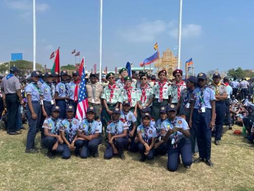 Praveen K with Sri Lankan and Singapore Scouts